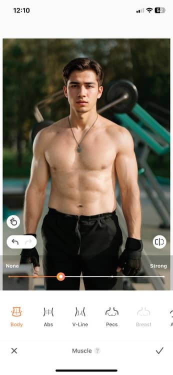 AI Muscle Generator - AB screenshot of young man body weak