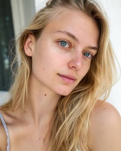 put makeup - selfie of blond woman with no make up