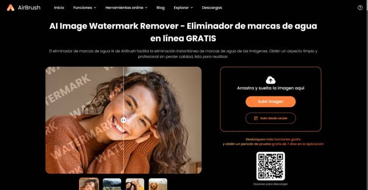remove watermark - AI Image Watermark remover main page screenshot ES