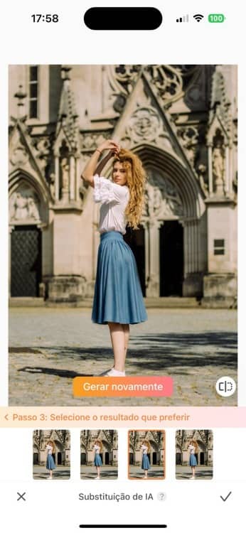 AirBrush AI Replace App Screenshot PT - woman in red skirt result