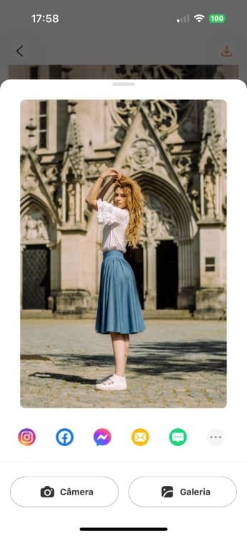 AirBrush AI Replace App Screenshot PT - woman in red skirt save