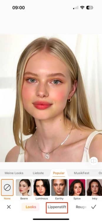 AirBrush Lipstick App Screenshot GE - blond girl lipstick