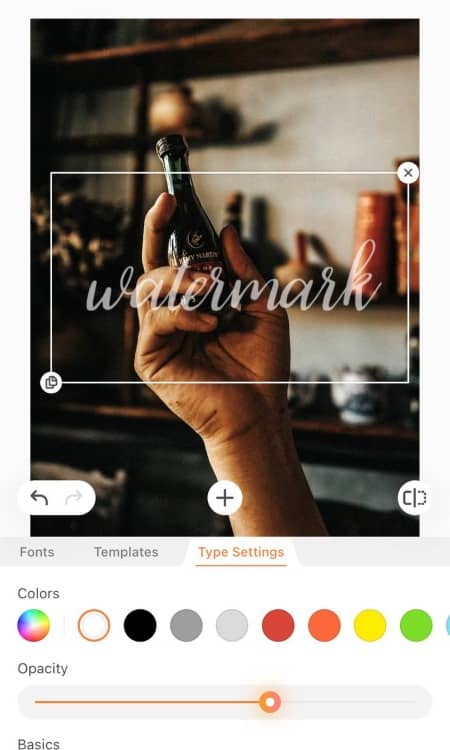 AirBrush Text App Screenshot EN - hand with a bottle type settings