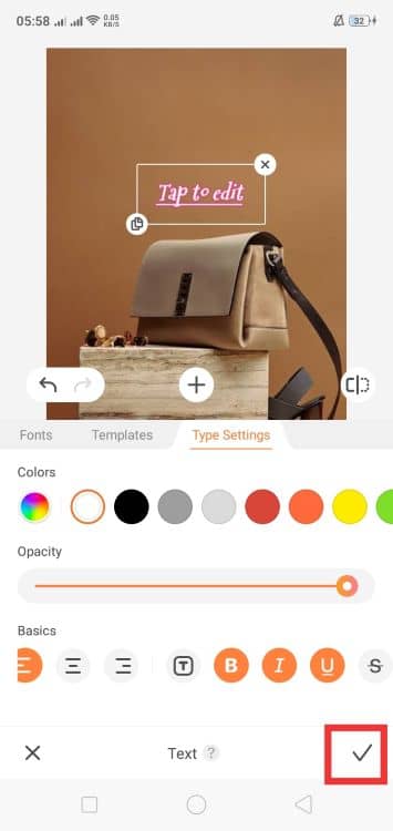 AirBrush Text App Screenshot EN - watermark brown bag 5