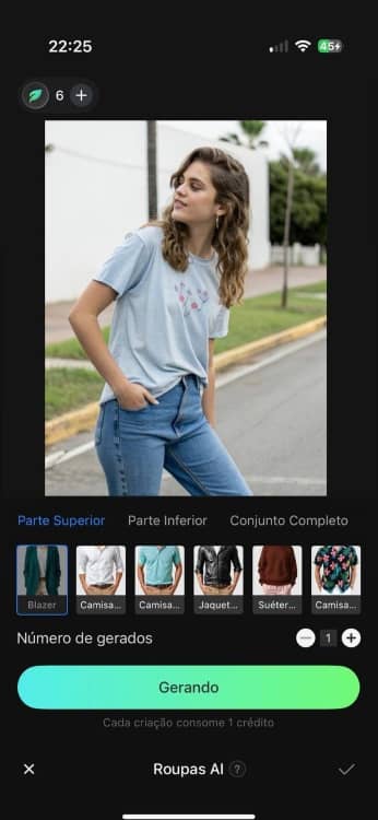 Fotor Clothes AI App Screenshot PT - woman in blue t-shirt before changing outfit