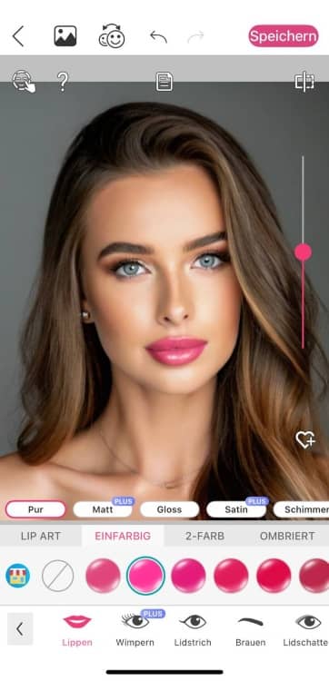 YouCam Beauty Lipstick App Screenshot GE - girl with blue eyes lipstick shade after