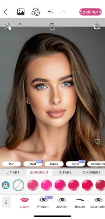 YouCam Beauty Lipstick App Screenshot GE - girl with blue eyes lipstick shade before