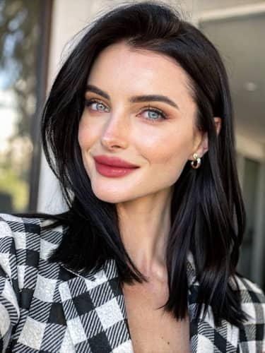try lipstick - brunette woman casual selfie after