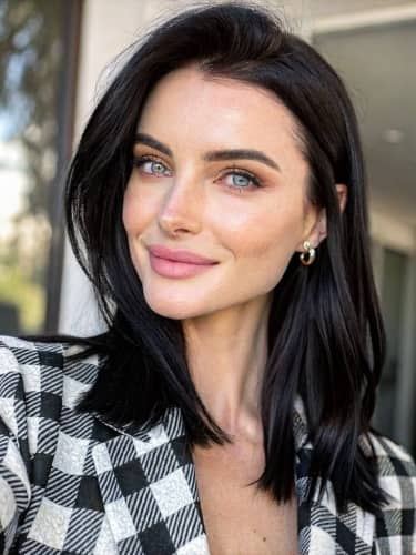 try lipstick - brunette woman casual selfie before