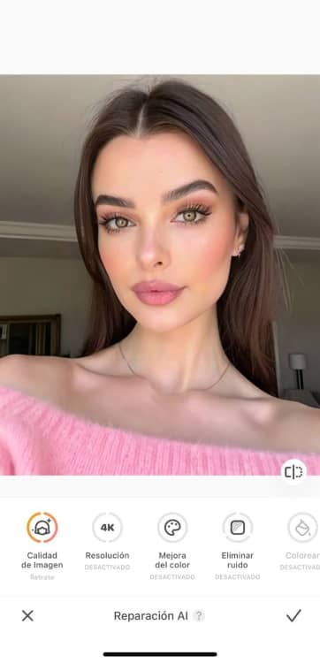 AirBrush AI Repair App Screenshot ES - selfie of the girl in pink AI repair