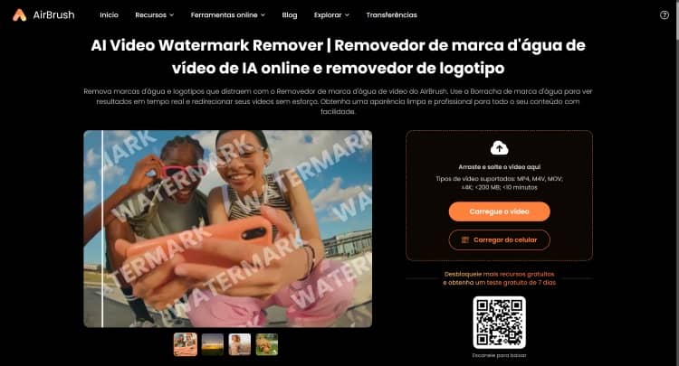 AirBrush AI Video Watermark Remover Web Screenshot PT - main page