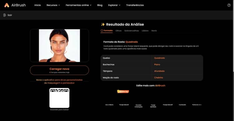 AirBrush Face Shape Detector Web Screenshot PT - results shape
