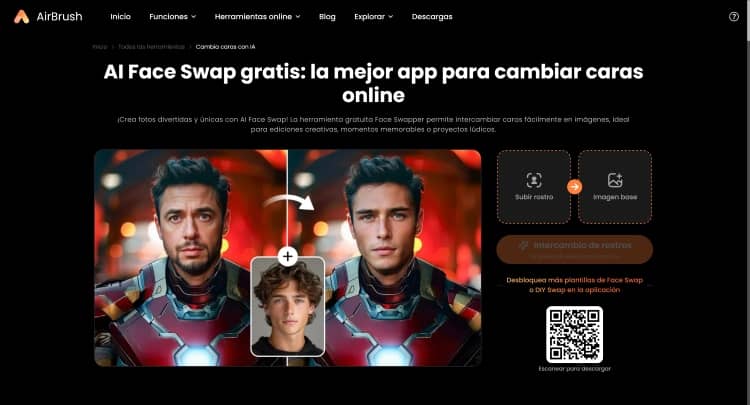 AirBrush Face Swap Web Screenshot ES - main page