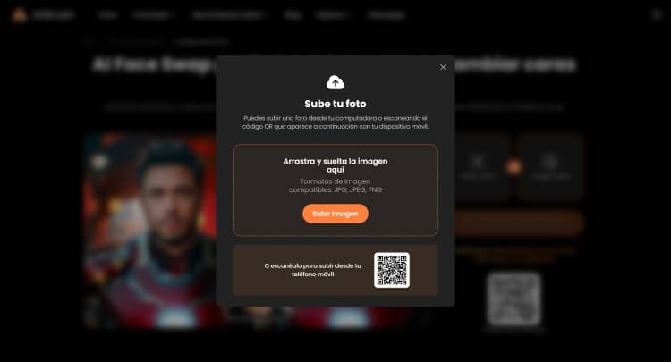 AirBrush Face Swap Web Screenshot ES - upload image