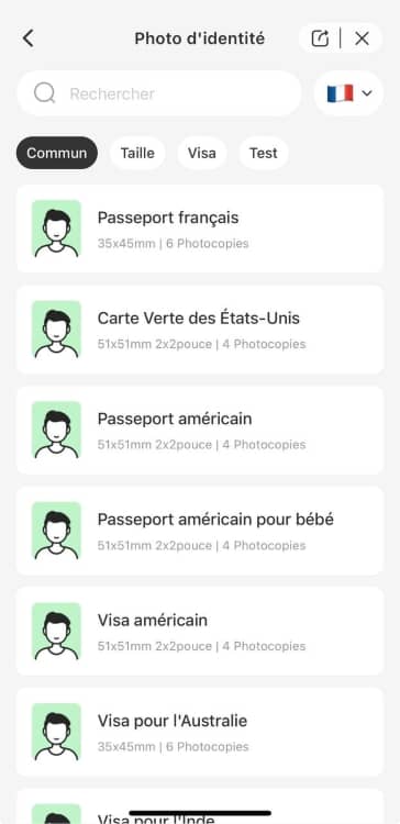 AirBrush ID Photo Screenshot FR - choose format