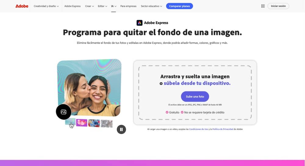 Adobe Express Web Screenshot ES - remove image background