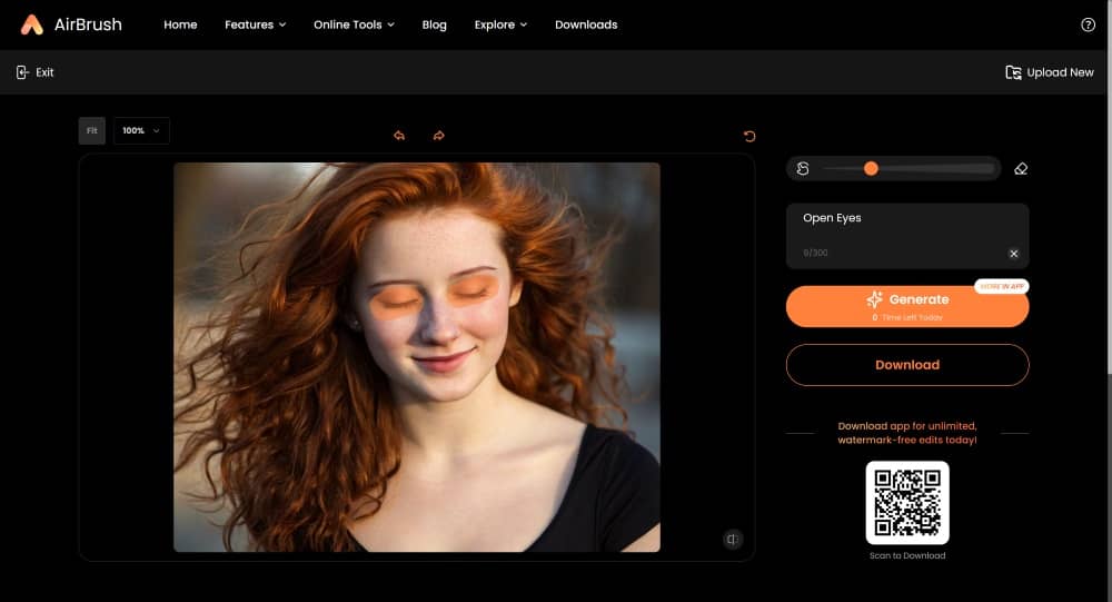 AirBrush Web Screenshot EN - AI Replace open closed eyes promt