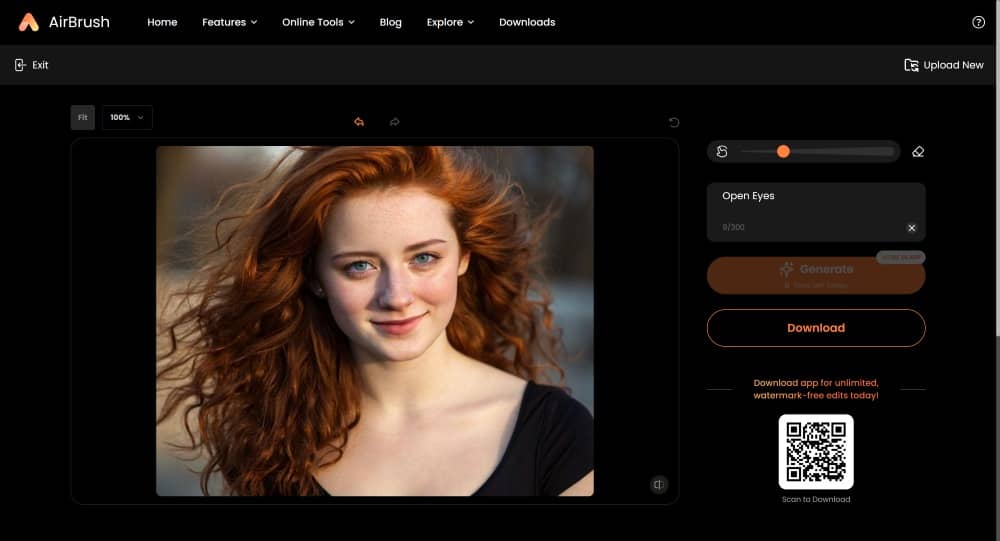 AirBrush Web Screenshot EN - AI Replace open closed eyes result