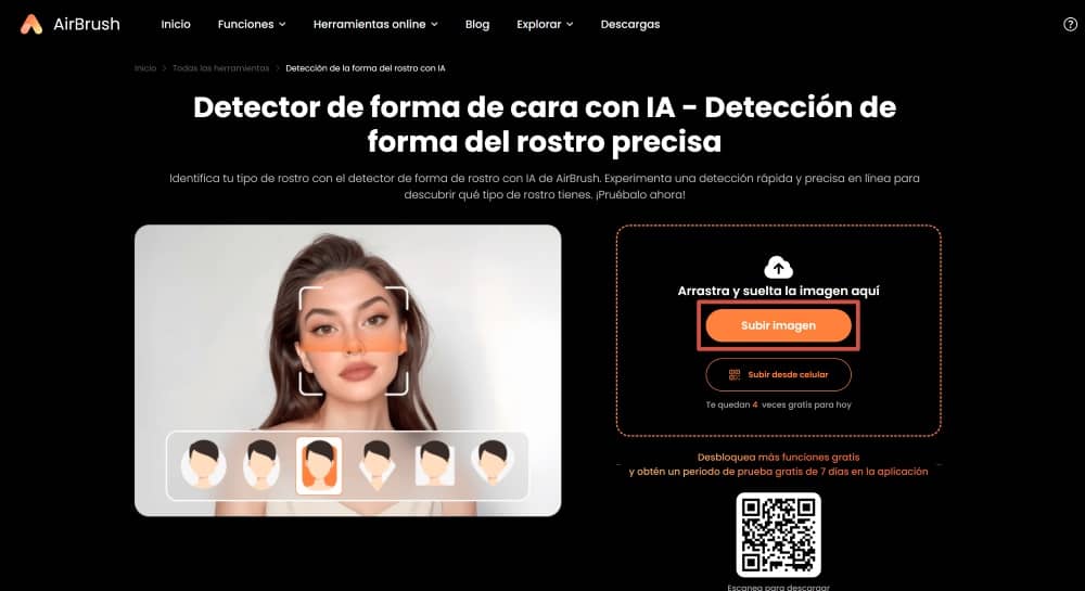 AirBrush Web Screenshot ES - AI Face Shape Detector upload image