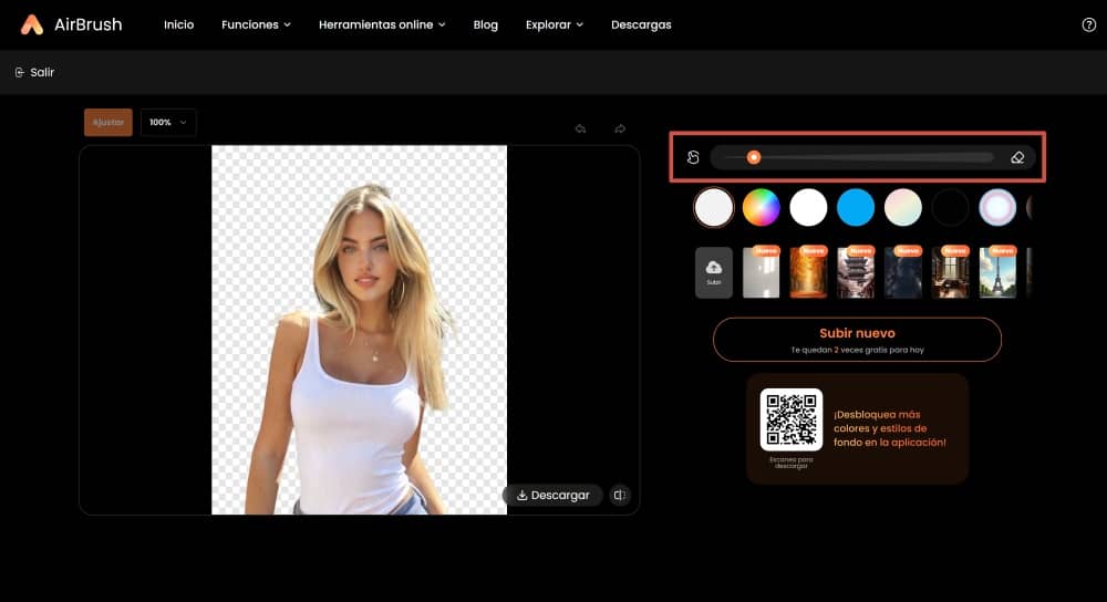 AirBrush Web Screenshot ES - remove image background adjust