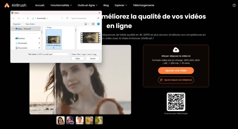 AirBrush Web Screenshot FR - AI Video Enhancer choose the video