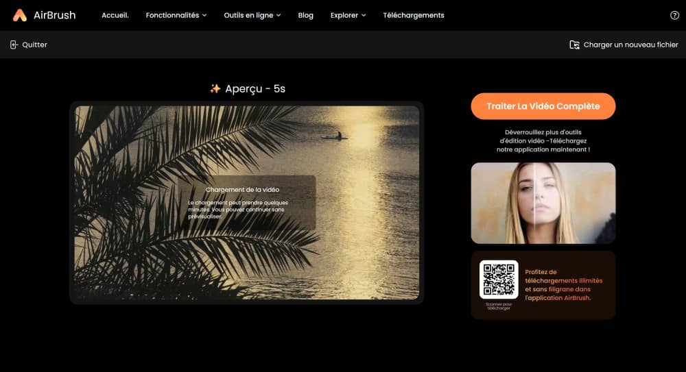 AirBrush Web Screenshot FR - AI Video Enhancer process