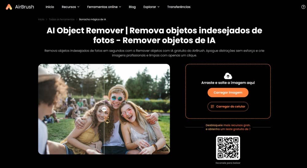 AirBrush Web Screenshot PT - ai object remover main page