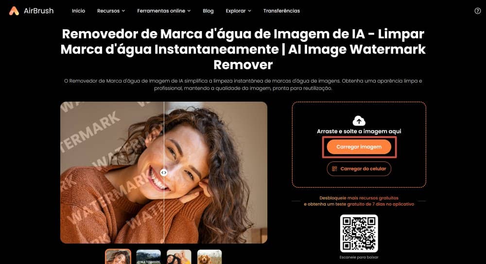AirBrush Web Screenshot PT - image watermark remover upload image