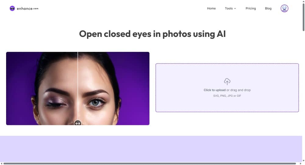 Enhance Cam Web Screenshot EN - open closed eyes main page