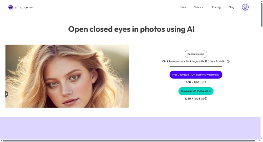Enhance Cam Web Screenshot EN - open closed eyes result