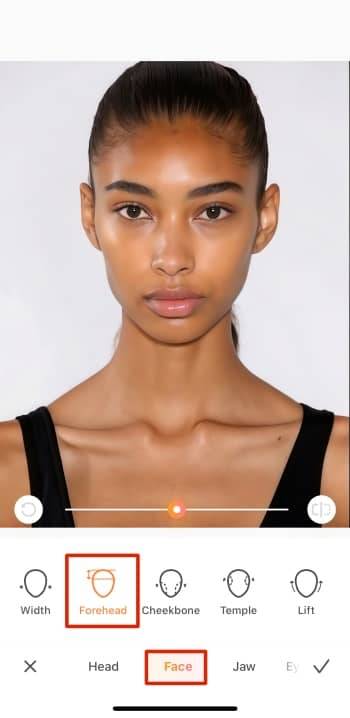 AirBrush App Screenshot EN - Celebrity Look Alike Forehead Shaping forehead
