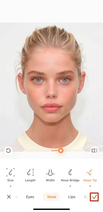 AirBrush App Screenshot EN - Celebrity Look Alike Nose Shaping tick