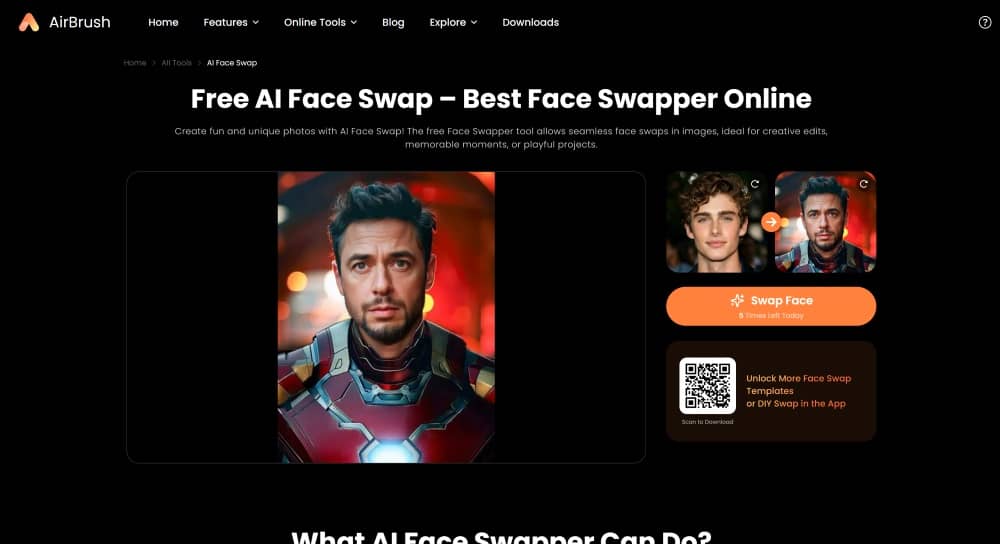 AirBrush Web Screenshot EN - AI Face Swap base image