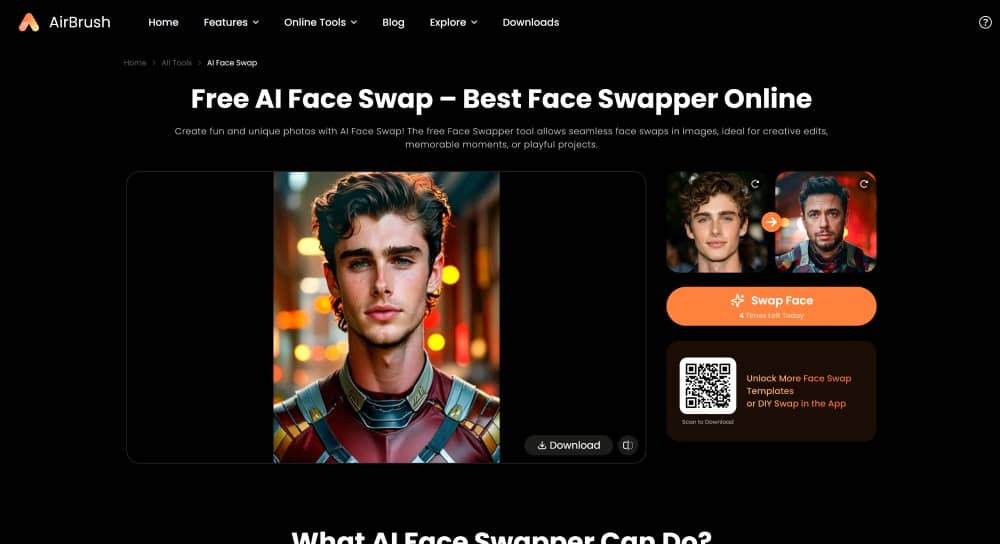 AirBrush Web Screenshot EN - AI Face Swap result