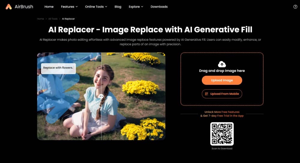 AirBrush Web Screenshot EN - AI Replace main page