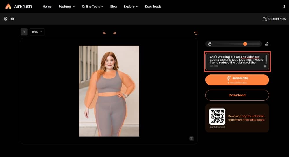 AirBrush Web Screenshot EN - Weight Loss Simulator enter the promt