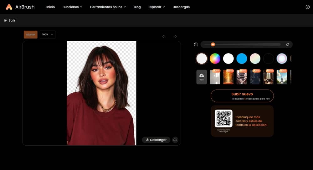AirBrush Web Screenshot ES - change background removed background