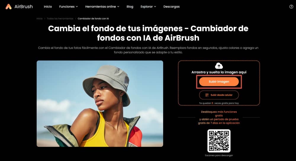 AirBrush Web Screenshot ES - change background upload image