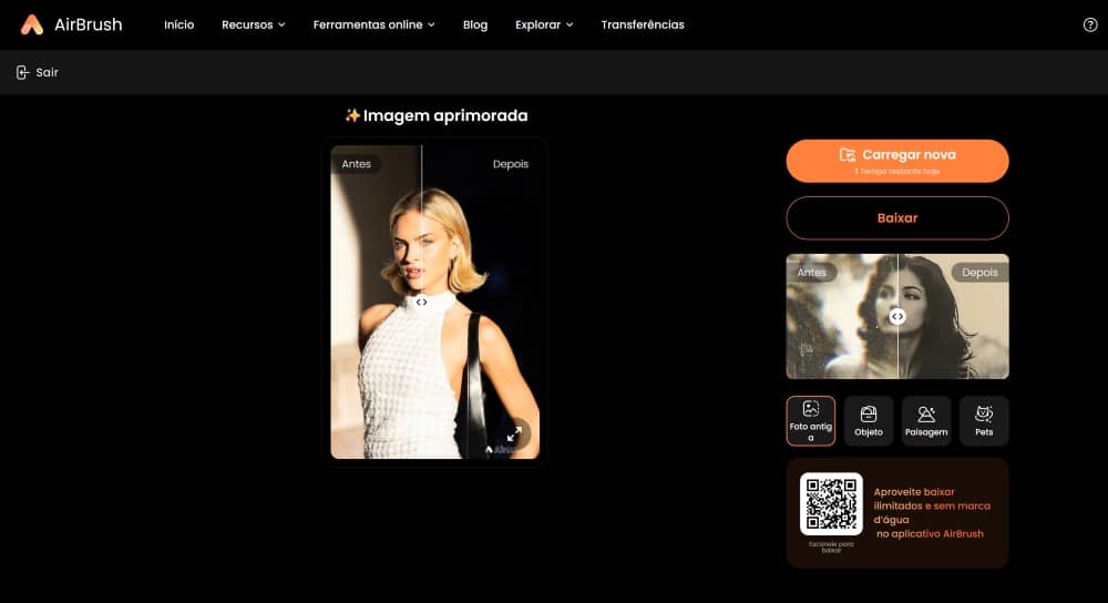 AirBrush Web Screenshot PT - AI Image Enhancer example