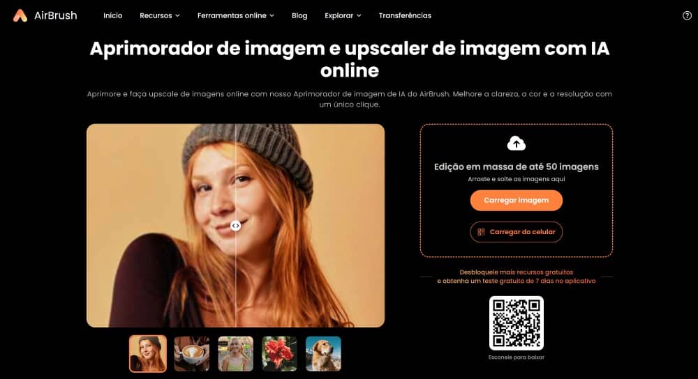 AirBrush Web Screenshot PT - AI Image Enhancer main page