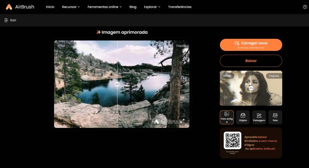 AirBrush Web Screenshot PT - AI Image Enhancer result