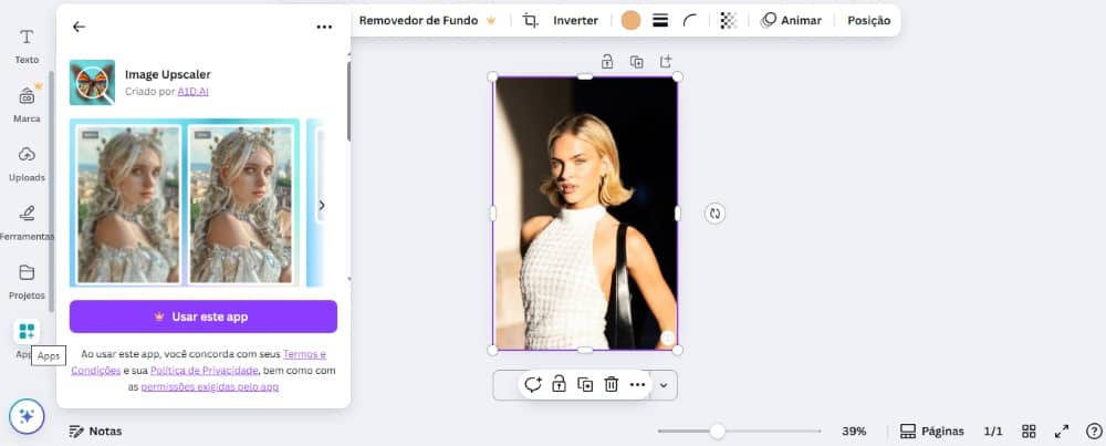 Canva Web Screenshot PT - AI Image Enhancer example