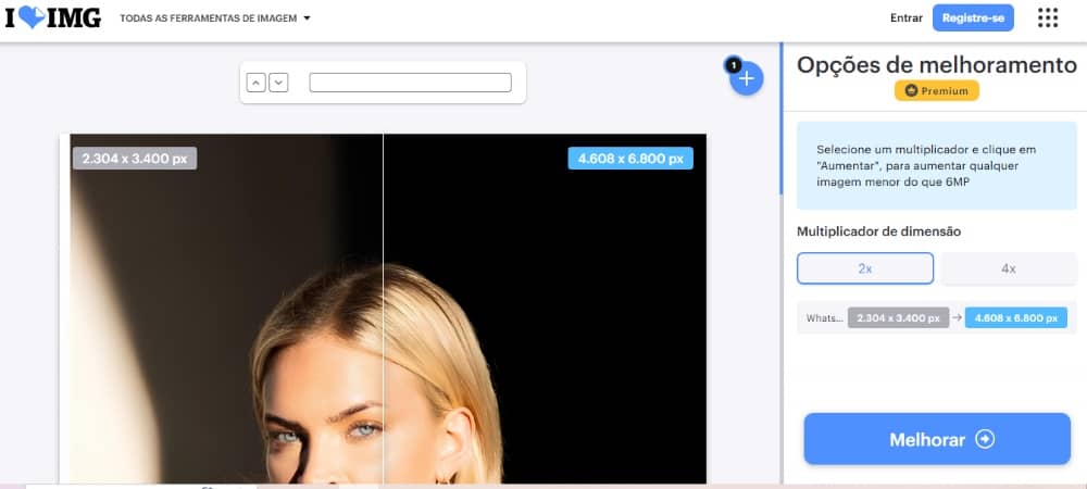 ILoveIMG Web Screenshot PT - AI Image Enhancer example