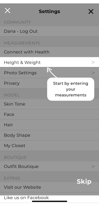 Model My Diet App Screenshot EN - Weight Loss Simulator current weight