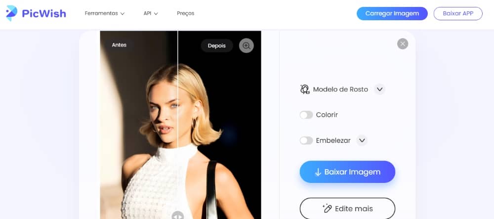 PicWish Web Screenshot PT - AI Image Enhancer example