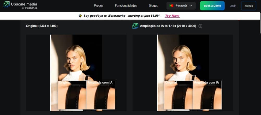 Upscale.media Web Screenshot PT - AI Image Enhancer example
