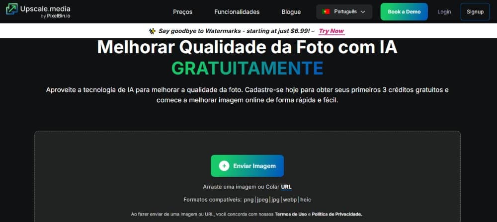 Upscale.media Web Screenshot PT - AI Image Enhancer
