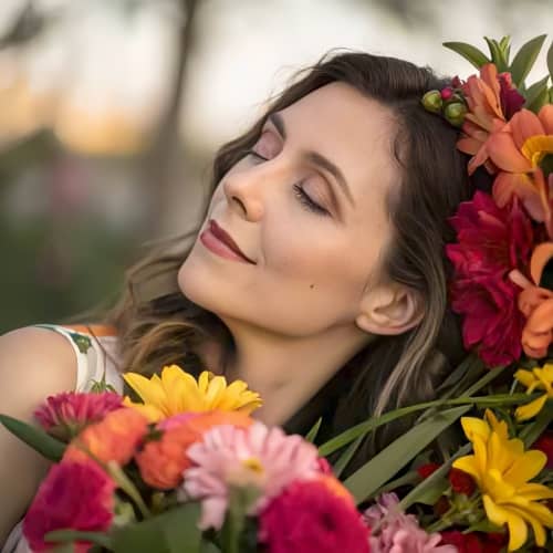 enhance image - woman in flowers after