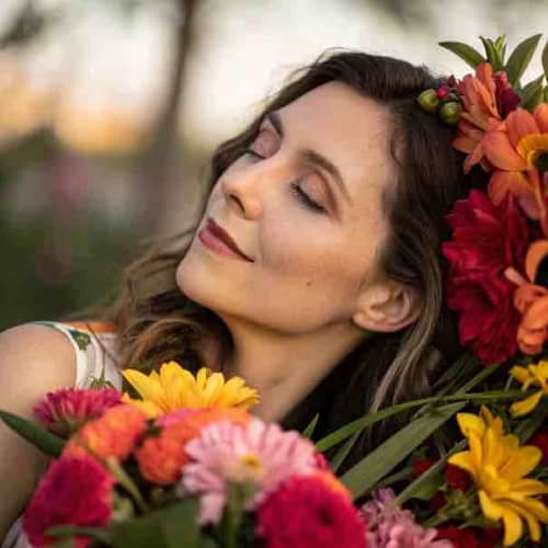 enhance image - woman in flowers before
