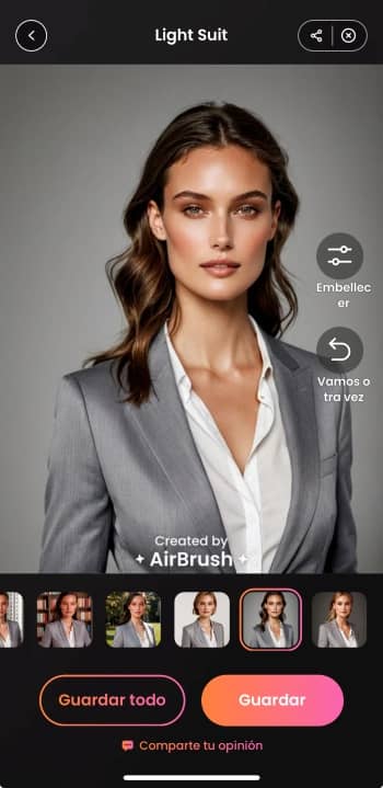 AirBrush App Screenshot ES - magic studio light suit CV photo theme portrait light suit result